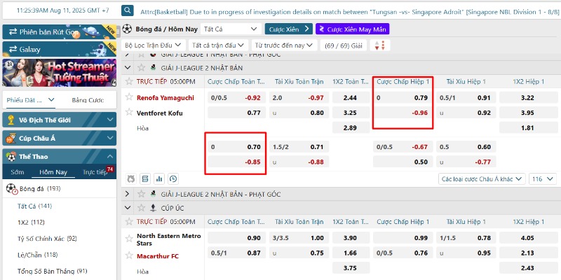 Hình thức kèo chấp đồng banh ở cả hiệp 1 và 2